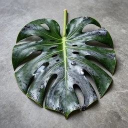 a melting monstera leaf made of molten iron