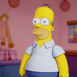 Homer Simpson looking like Pippi longstocking, f2.8, 50mm, hyper realistic, film grain, 1960