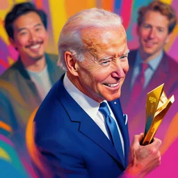 portrait of joe biden, smiling down from above turning away slightly, artstation winner by victo ngai, kilian eng and by jake parker vibrant colors, winning - award masterpiece, fantastically gaudy, aesthetic octane render, 8 k hd resolution