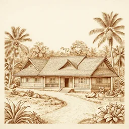 a kerala village in engraved style