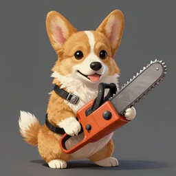 a portrait of a cyberpunk corgi holding a chainsaw, fantasy, elegant, digital painting, artstation, concept art, matte, sharp focus, illustration, art by josan gonzalez