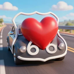 a car with a beating heart on route66 3d 8k photo