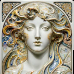 epic beautiful intricate and detailed concept art, made from porcelain, abstract female face vivid liquid fluid. sculpture, no background, symetrical, by alphonse mucha