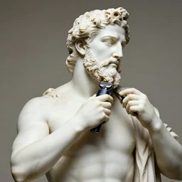 Classic Greek Statue of John Hamm trimming his beard with an electric razor