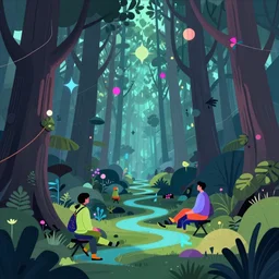 a cinematic keyframe matte painting of a sleek vaporwave forest whimsical by eric lafforgue, glennray tutor and edward hopper, greg rutkowski. trending on artstation.