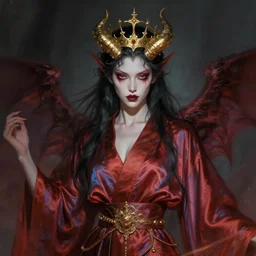 hyperrealist portrait of an androgynous demon wearing silk robes and a golden crown. by daniel f. gerhartz, fantasy art, photo realistic, dynamic lighting