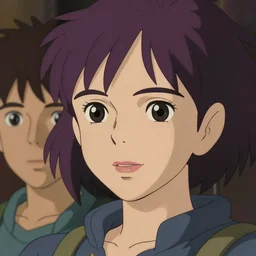 a film still portrait of a mauve jet set radio woman. detailed features, closeup at the faces, perfect art, painted by studio ghibli