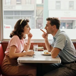 beautiful couple arguing in a New York diner 1950s, by Roger Deakins