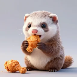 a cute ferret eating fried chicken, realistic 3 d render, cute character, 8 k