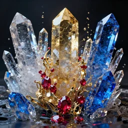 vivid dream of recursive pain, eerie and menacing, quartz, water, gold, ruby, sapphire, quicksilver, vaporwave, realistic, HDR, render
