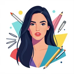 megan fox colorful, vibrant, portrait by arunas kacinskas and mallory heyer, geometrical shapes and lines, sketch, pencils, minimalistic, procreate, digital illustration, vector illustration, doodle, applepencil, newstyle