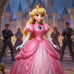 fbi raiding the castle of princess peach, high detail, elegant, digital painting, cinematic lighting, vibrant, intricate, textured skin, highly detailed, artstation, sharp, focus, hdr, unreal engine 5, breathtaking, illustration, anna dittmann, ilya kuvshinov, nikolay makovsky