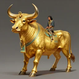 a man cosplaying as a golden bull, intricate details, octane render, digital painting, egyptian, golden idol, golden calf bible artstation, concept art, sharp focus, illustration digital painting, art by wlop