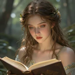 a very beautiful fairy with a beautiful detailed face, an open book, digital painting, fantasy art