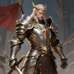 A fierce and battle-hardened Dragonborn paladin clad in shining armor, trending on artstation, digital art