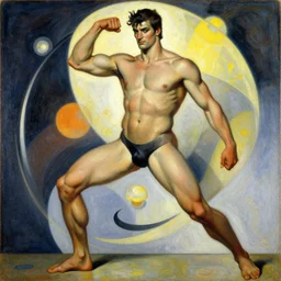 attractive man, futurism, painting by gaston bussiere, tom of finland