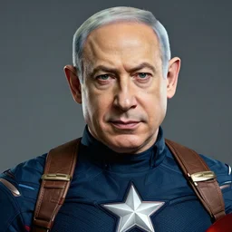 A portrait of Benjamin Netanyahu as Captain America by Alex Ross, detailed
