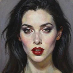 close up face of a extremely!!!! beautiful bond female VAMPIRE portrait, oil on canvas, artgerm, norman rockwell, craig mulins, trending on pxiv,