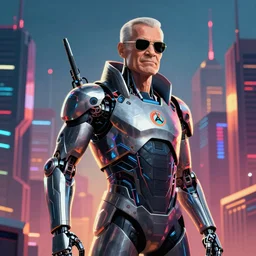 cyberpunk stan lee as the leader of a futuristic communist nation, cybernetics, sharp lines, digital, artstation, colored in