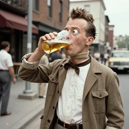 1 9 2 0 s photo of bender drinking beer on the street during prohibition, hd, vintage