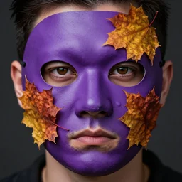 highly detailed portrait photography steered gaze stern face wearing a purple autumn mask amalgamation 1 0 5 mm f 2. 8 portrait photography bizzare