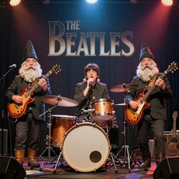 The Dwarf Beatles musical band concert, intricate details, hyperrealistic concept art trending on artstation