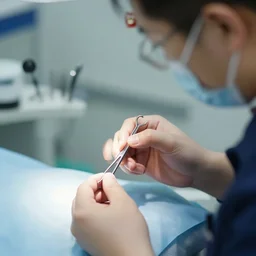 orthopedic instrument maker at work, very photorealistic, professional photography