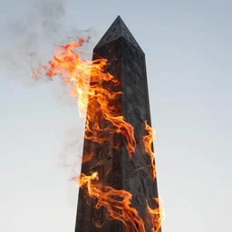 savage electric flames engulfing an obsidian obelisk, beautiful, mythical, mystical, highly detailed, hyperrealistic, energy, low light, high contrast, lifelike, bright sky