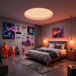 cyberpunk bedroom interior, design sheet, concept design, contrast, hot toys, kim jung gi, greg rutkowski, zabrocki, karlkka, jayison devadas, trending on artstation, 8 k, ultra wide angle, pincushion lens effect