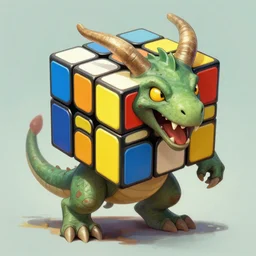 illustration image for rubik's cube as a magic the gathering creature, highly detailed, fantasy, cartoon style, painting