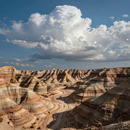 summer fantasy woodlands badlands puffy skies
