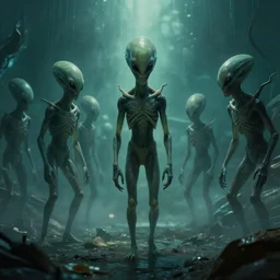 aliens inside the subconscious , film still from the movie directed by Denis Villeneuve with art direction, wide angle, 4K