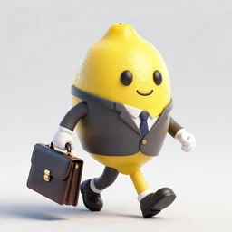 A lemon with arms and legs, with a business suit on, Walking to work with a briefcase, 8k, hyper detailed, HD.