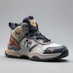 perfect sleek sneaker design, high top armored chunky shoes, sneaker design with sculpted aztec animal head motifs, chunky sci fi overwatch fantasy jrpg shoes designed by akira toriyama and studio ghibli