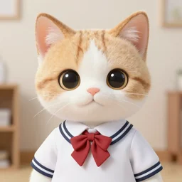 calico cat wearing school uniform, fursona, anthro, cute, delicate, pure, detailed fur, detailed clothing
