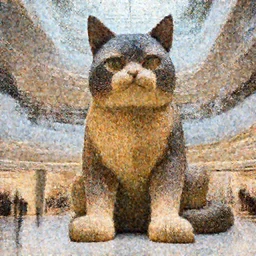 a giant human-cat hybrid sitting in a mall, by Zdzisław Beksiński