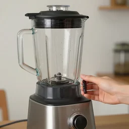 the nostagia critic placing a tiny clone of himself into a blender, realistic, 4 k, highly detailed