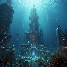underwater advanced city, 8 k uhd, unreal engine, octane render in the artstyle of finnian macmanus, john park and greg rutkowski