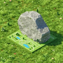 stone on grassland, isometric view, isometric map, by craig mullins by jakub rozalski