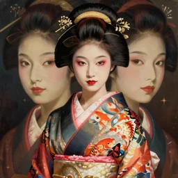 portrait of a young beautiful asian japanese attractive glamour model wearing a koi colored kimono and geisha makeup, jodhpurs greg manchess painting by sargent and leyendecker, studio ghibli fantasy close - up shot asymmetrical intricate elegant matte painting illustration hearthstone, by greg rutkowski by greg tocchini by james gilleard