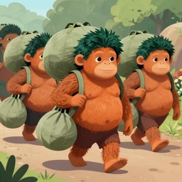 oompa loompas with orange skin and dark green hair carrying body bags