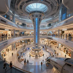a hyperdetailed digital painting of a vast spaceship shopping mall interior, by ruan jia by liam wong by stanley artgerm, trending on artstation, 4 k