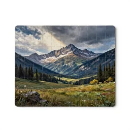 hand-painted jigsaw puzzle, studio product photography, isolated on a pure white background, centered, entire object in frame, sharp focus, soft studio lighting