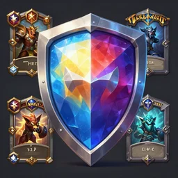 a colorful diamond shield, a shield, a shield, a shield, artstation, hd, 8 k, sharp high quality artwork in style of greg rutkowski, concept art, blizzard warcraft artwork, hearthstone card artwork