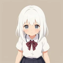 a cute girl with cut to shoulder white hair wearing school uniform, overhead shot, sharp focus, pure background color, illustration, morandi color scheme, art station, by ilya kuvshinov