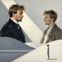 painting by sargent and leyendecker and greg hildebrandt savrasov levitan evangelion anime cartoon minimalist