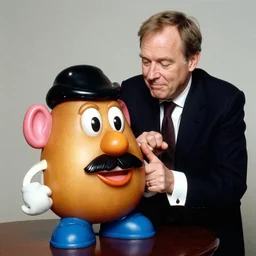 a photograph of charles michel playing with mister potato head, by annie liebowitz