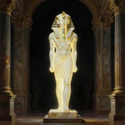 a glowing egyptian silhouette of a marble statue in baroque neoclassicist halls. detailed textures. gloomy, dark black background. highly detailed fantasy science fiction painting by moebius, norman rockwell, frank frazetta, and syd mead. rich colors, high contrast. artstation