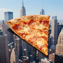 a slice of pizza with a city on the surface, cityscape, skyscrapers, 4 k, photorealistic, detailed