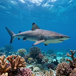 beautiful hyper realistic coral reef full of sharks in 4 k